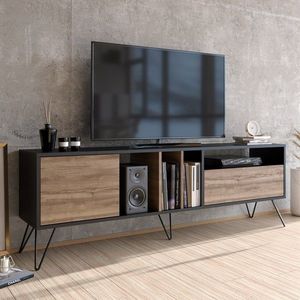 Comoda TV Mistico Walnut, Zena Home, 180x35.5x58.7 cm, maro/negru imagine