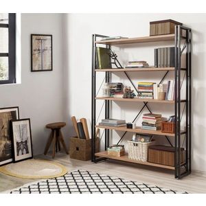 Biblioteca Cosmo Fix, Sapphire, 130x35x180 cm, natural/negru imagine