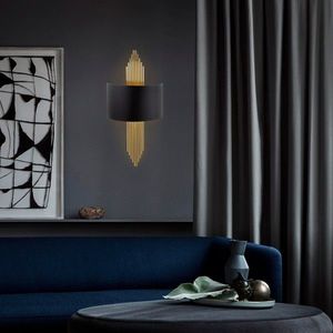 Aplica de perete, 616 - A, Opviq, 22 x 10 x 75 cm, 1 x E27, 40W, negru/auriu imagine