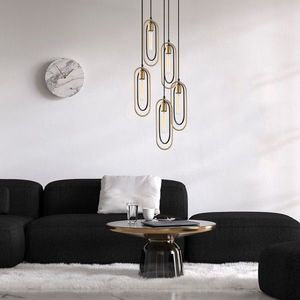 Lustra, Cerco - 2041, Tatum, 48 x 48 x 132 cm, 5 x E27, 40W, negru/auriu imagine