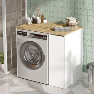 Dulap pentru masina de spalat, Locelso, SA1-WK, 93.5 x 88.3 x 60 cm, pal melaminat, alb/natur imagine