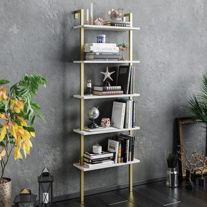 Biblioteca, Hadley, Piante 541HDL1311, 60 x 174 x 22 cm, pal melaminat, alb/auriu imagine