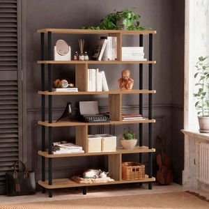 Biblioteca, Dora, Meta 688DRA1208, 120 x 168.5 x 28 cm, pal melaminat, negru/pin imagine