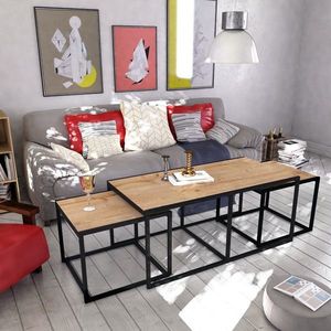 Set 3 masute de cafea, Zena Home, Gigante, 120 x 50 x 60 cm, pal melaminat, stejar/negru imagine