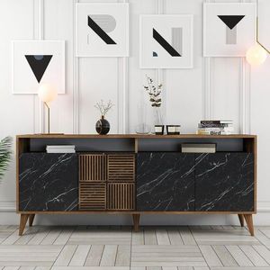 Consola, Hommy Craft, Milan, 180 x 78.6 x 35 cm, pal melaminat, nuc/negru imagine