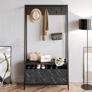 Cuier cu pantofar, Decorotika, Devin, 94 x 180 x 35.3 cm, pal melaminat, negru imagine