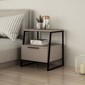 Noptiera, Decortie, Pal Light Mocha, 45 x 50 x 41 cm, pal melaminat/metal, mocha/negru imagine