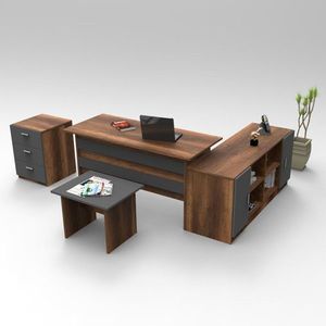 Set mobilier pentru camera de studiu, 4 piese, Locelso, VO13 - BA, pal melaminat, maro/antracit imagine