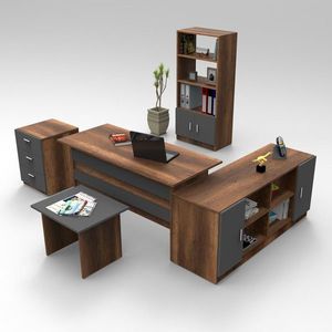 Set mobilier pentru camera de studiu, 5 piese, Locelso, VO15 - BA, pal melaminat, maro/antracit imagine