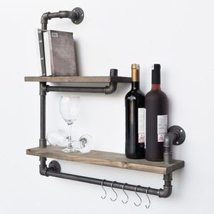 Raft depozitare bucatarie, Evila Originals, BoruRaf019, 60 x 58 x 14 cm, lemn de molid/metal, nuc/negru imagine