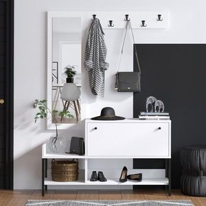 Mobilier hol, Emerald, Lopp, 120 x 70 x 35 cm, pal melaminat, alb/negru imagine