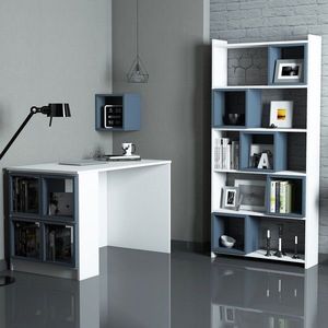 Birou cu biblioteca si raft, Hommy Craft, Box, pal melaminat, alb/albastru imagine