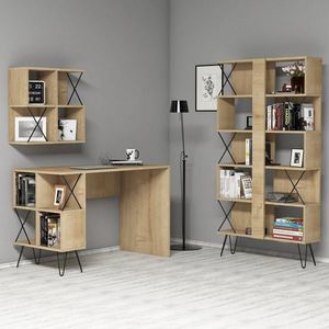 Birou cu biblioteca si raft, Hommy Craft, Extra 2, pal melaminat, stejar/negru imagine