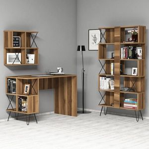 Birou cu biblioteca si raft, Hommy Craft, Extra 2, pal melaminat, nuc/negru imagine