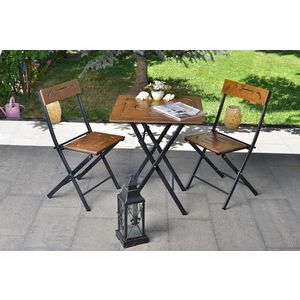 Set masa cu 2 scaune, Valovi, Bistro, mdf/metal, nuc/negru imagine