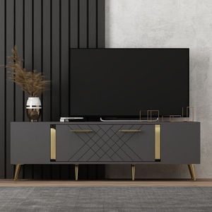 Comoda TV, Olivia, Detas, 150 x 48.2 x 35 cm, pal melaminat, antracit/auriu imagine