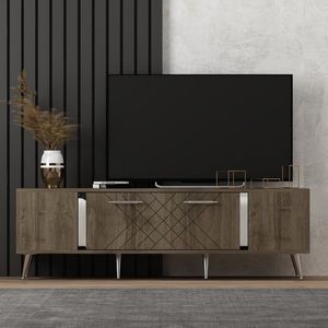Comoda TV, Olivia, Detas, 150 x 48.2 x 35 cm, pal melaminat, nuc/argintiu imagine