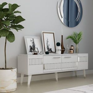 Comoda TV, Olivia, Moda, 150 x 53.2 x 35 cm, pal melaminat, alb/argintiu imagine