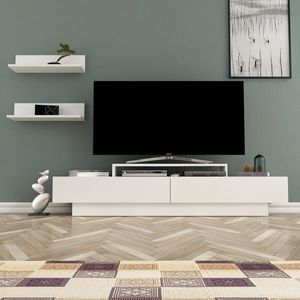 Comoda TV cu 2 rafturi, Zena Home, Lucca, pal melaminat, alb imagine