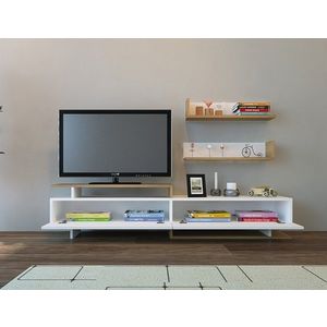 Comoda TV cu 2 rafturi, Decorotika, Ayaz, pal melaminat, stejar/alb imagine