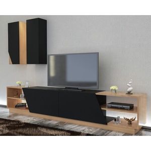 Comoda TV cu 2 rafturi, Decorotika, Zebra, pal melaminat, negru/stejar imagine