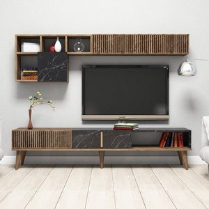 Comoda TV cu 2 rafturi, Hommy Craft, Milan, pal melaminat, nuc/negru imagine