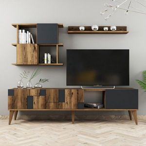 Comoda TV cu 2 rafturi, Hommy Craft, Madrid, pal melaminat, antracit imagine