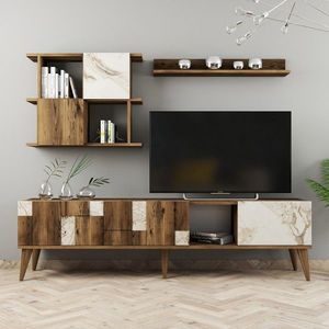 Comoda TV cu 2 rafturi, Hommy Craft, Madrid, pal melaminat, alb/nuc imagine