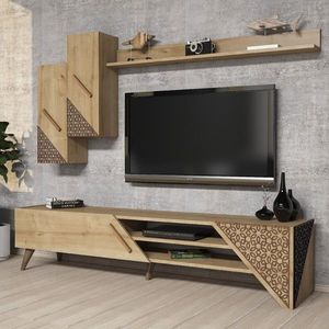 Comoda TV cu 3 rafturi, Hommy Craft, Beril, pal melaminat, stejar imagine