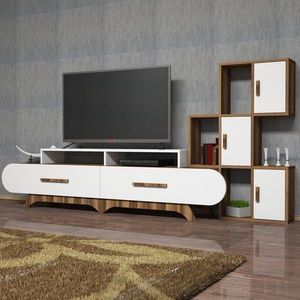 Comoda TV cu 2 rafturi, Hommy Craft, Flora S, pal melaminat, nuc/alb imagine