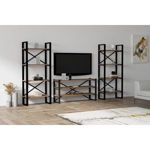 Comoda TV cu 2 rafturi, Puqa Design, Egzotik, pal melaminat/metal, nuc imagine