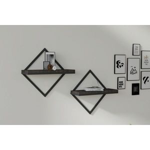 Raft de perete, Asse Home, Sezo, 42.4x42.4x15 cm, Antracit / Nuc imagine