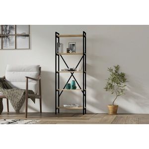 Corp biblioteca, Asse Home, Kinder, 72x170x25 cm, Stejar / Negru imagine