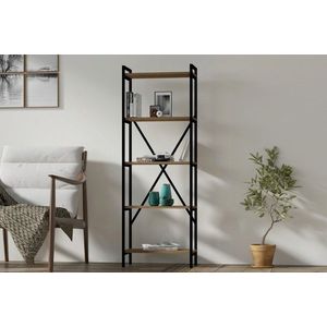 Corp biblioteca, Asse Home, Kinder, 72x170x25 cm, Nuc / Negru imagine