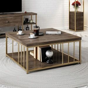 Masuta de cafea, Bexley, Zenn, 90x90x40 cm, Nuc / Aur imagine