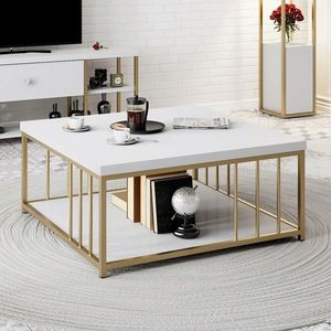 Masuta de cafea, Bexley, Zenn, 90x90x40 cm, Alb/Auriu imagine