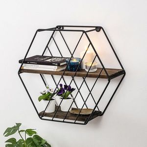 Raft de perete, Cerritos, Liliales, 44x40x15 cm, Negru / Nuc Inchis imagine