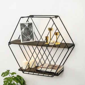 Raft de perete, Cerritos, Anemone Vulgaris, 60x52x15 cm, Negru / Nuc Inchis imagine