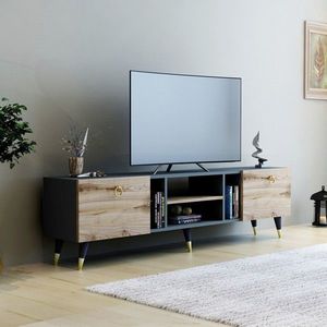 Comoda TV, Coraline, Rudy, 180x41.6x29.6 cm, Nuc / Antracit imagine