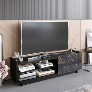Comoda TV, Decorotika, Valantina, 140x41.4x37.1 cm, Negru / Marmură imagine