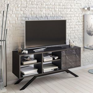 Comoda TV, Decorotika, North, 130x38.6x58.6 cm, Negru / Marmură imagine