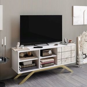Comoda TV, Decorotika, North, 130x38.6x58.6 cm, Alb/Auriu imagine