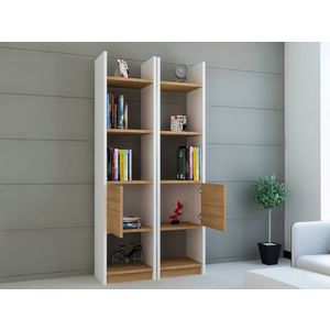 Corp biblioteca, Decorotika, Esbi 102, 66.2x150x29.5 cm, Alb / Teak imagine