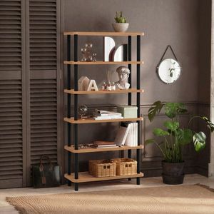 Corp biblioteca, Dora, Gala, 80x168.5x28 cm, Negru / Pin Atlantic imagine