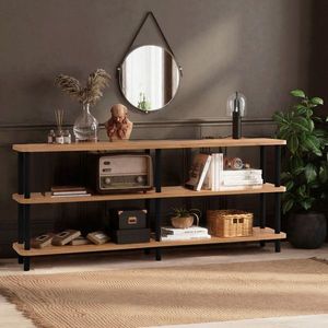 Corp biblioteca, Dora, Zen, 180x74.9x35 cm, Negru / Pin Atlantic imagine