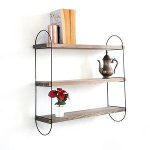 Raft de perete, Evila Originals, WR041, 60x55x15 cm, Nuc / Negru imagine