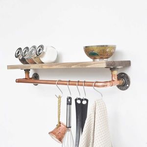 Raft de perete, Evila Originals, COP001, 60x12x14 cm, Nuc / Rose Gold imagine