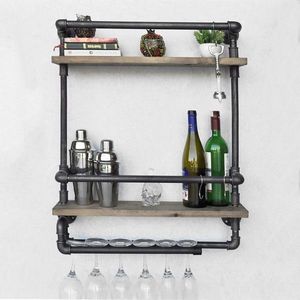 Raft de perete, Evila Originals, BoruRaf104, 60x67x17 cm, Nuc / Negru imagine