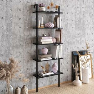 Corp biblioteca, Hadley, Piante, 60x174x22 cm, Negru imagine