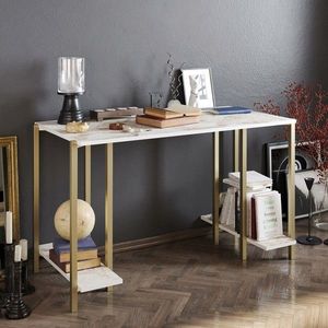 Birou, Hadley, Reader, 125x73.8x60 cm, Alb/Auriu imagine